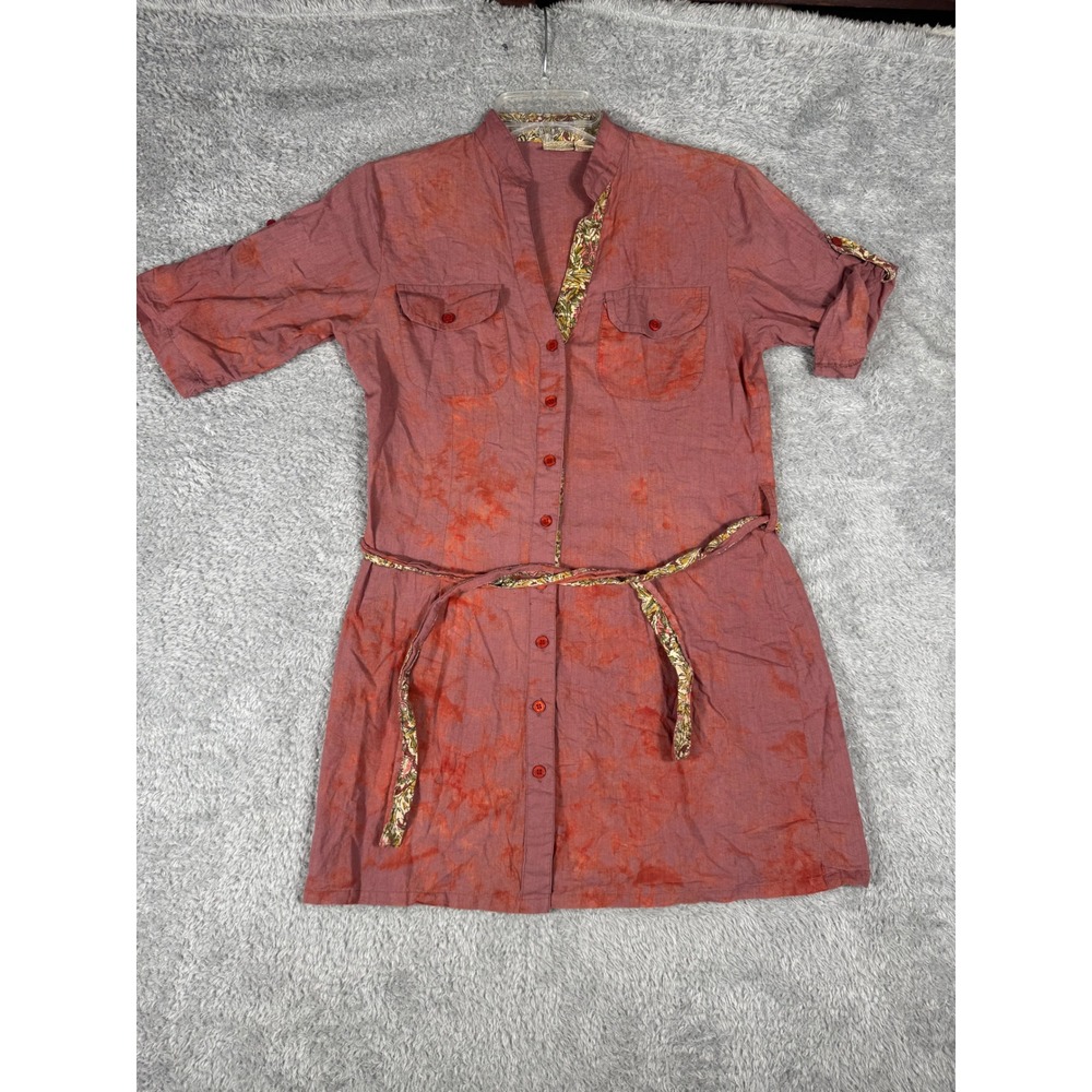 Daytrip Shirt Dress Womens Medium Rose Orange Tie Dye Boho Cotton Mini Tunic y2k